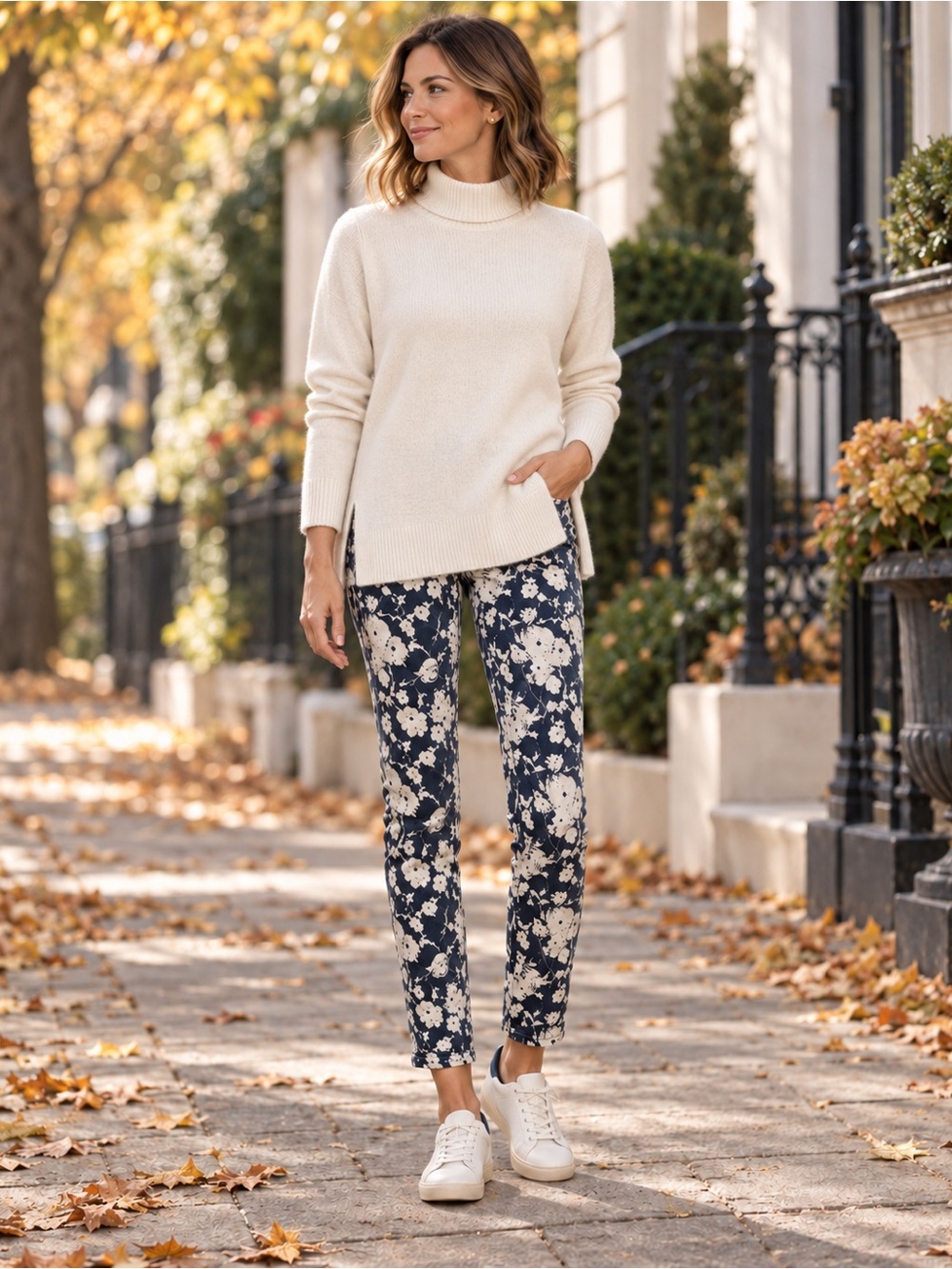 Tory Burch Floral Print Skinny Cropped Jeans